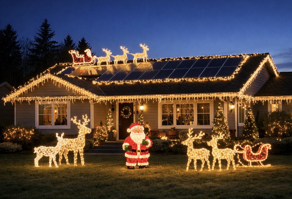 Llenar la casa de luces en navidad: así afectan a nuestros paneles solares y en la factura de la luz