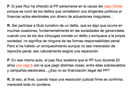 La curiosa condena de Gallardón a la hipotética financiación ilegal del PP