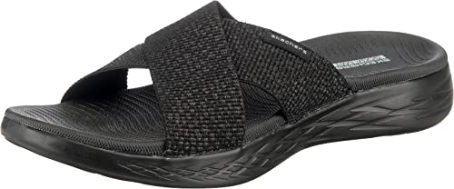 Skechers ON-THE-GO 600 GLISTENING, Sandalia con punta abierta para Mujer, Black Textile
