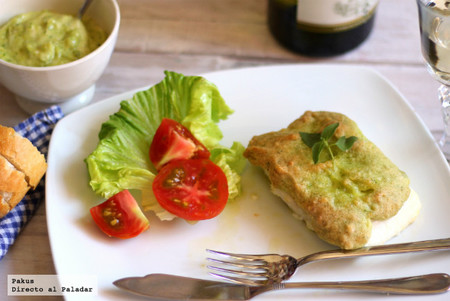 Lomos de merluza con costra de mayopesto. Receta