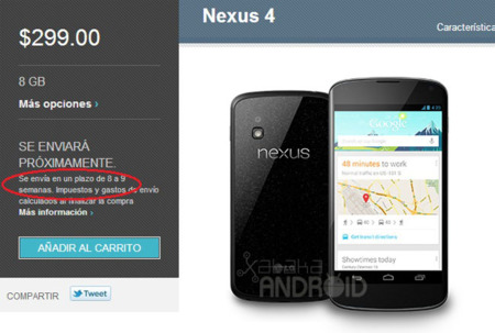 Los nuevos pedidos del Nexus 4 serán enviados en un plazo de uno o dos meses