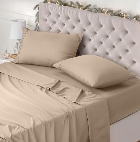 Utopia Bedding Juego de Sabanas 4 Piezas 180x200 - Poliéster Microfibra Cepillada - Oeko-Tex Certificado - Sábana Bajera, Sábana Plana y 2 Fundas de Almohada 50x75 (Cama 180, Beige)