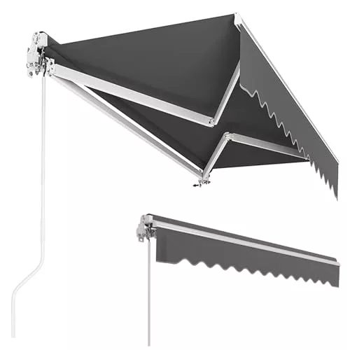 Toldo articulado Manual, 300 x 250 cm, Ajustable, protección UV, Resistente a la Lluvia, para Exteriores, Balcones, Antracita