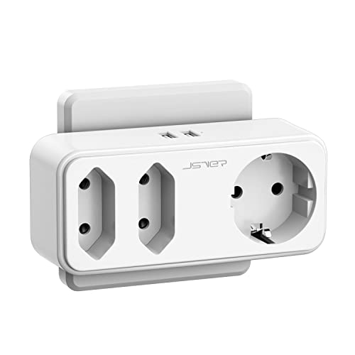 JSVER Enchufe USB, 5 en 1 Ladron Enchufes 3 Tomas de CA(16A) con 2 Puertos USB