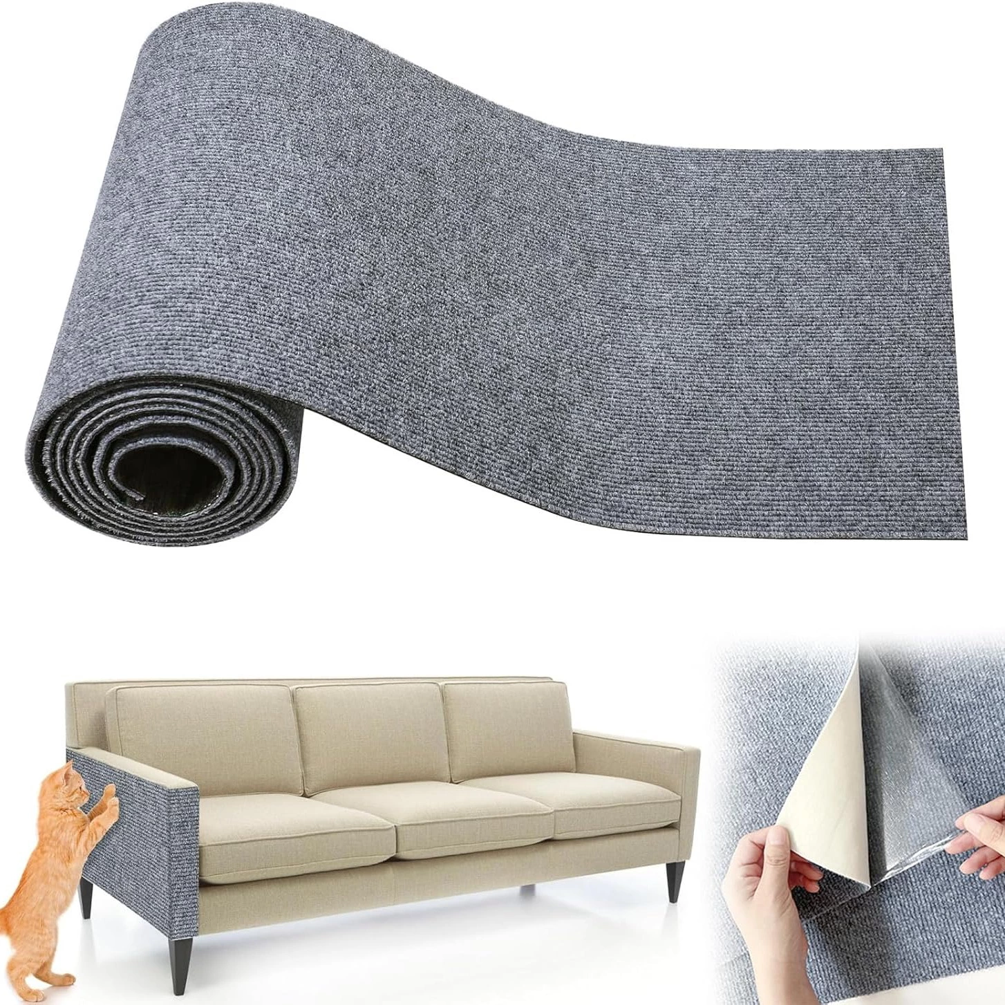 Alfombrilla para rascar gatos, almohadilla de fieltro autoadhesiva cortable, protector de muebles para sofá, 40 cm x 100 cm
