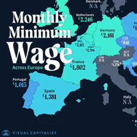 El salario mínimo dibuja una enorme brecha en Europa: de los 164 euros de Ucrania a los 4.789 euros de Suiza