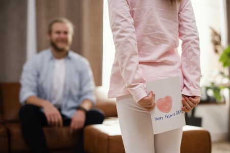 Little Daughter Holding Card Father S Day