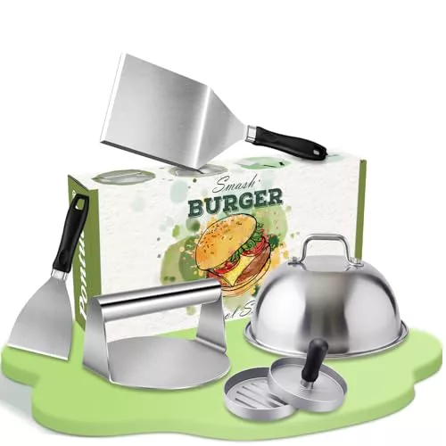 Set Smash Burger de 5 Piezas, Juego de espátulas de Acero Inoxidable para Plancha Teppanyaki