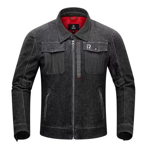 BORLENI Chaqueta Moto Hombre de Denim Chaquetas Reflectante con Bolsillos Protección CE Extraíble Transpirable para Primavera Otoño Negro L