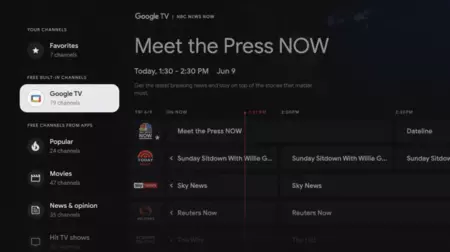 Google TV でのチャンネル グリッドは次のようになります (画像: Google)