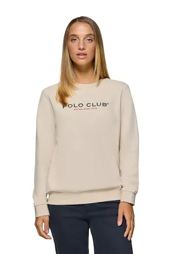 Polo Club Sudadera Beige Slim Fit 100% Algodón para Mujer - Sweatshirt Manga Larga y Cuello Redondo