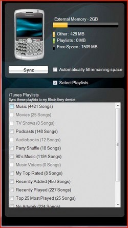 Blackberry Media Sync, sincroniza con iTunes