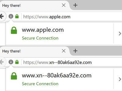 аррӏе.com y apple.com lucen iguales pero no lo son, y ni Chrome ni Firefox notan la diferencia