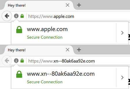 аррӏе.com y apple.com lucen iguales pero no lo son, y ni Chrome ni Firefox notan la diferencia