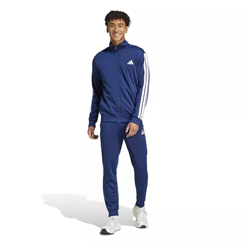 adidas Hombre SPORTSWEAR BASIC 3 STRIPES TRICOT TRACKSUIT, Dark Blue, S