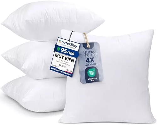 Utopia Bedding Relleno de Cojín 45 x 45 cm (4 Unidades), Fibra Virgen Siliconada, Almohadas de Sofá (Blanco)