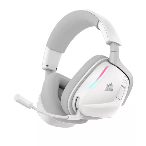 Corsair Void v2 Auriculares Inalámbricos para Juegos con Bluetooth para PC, PS5, PS4, Switch y Móvil – Dolby Atmos, Batería de 70 Horas, Inalámbrica de Doble Banda, Carga Rápida – Blanco