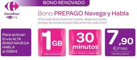 Carrefour Móvil rebaja su bono prepago, ahora con 30 minutos y 1 GB por 7.90 euros