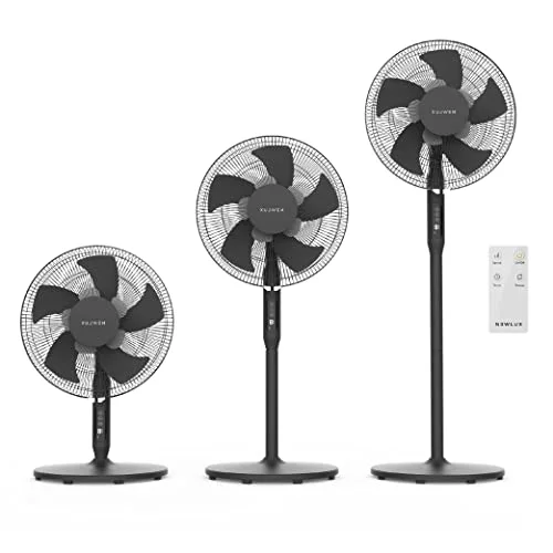 Newlux - Ventilador de Pie con Mando a Distancia 3 en 1 W1050 Smart 10 Aspas de ø40cm, 3 Vel. y Temporizador 18h. Ventilador de Pedestal Oscilante 90º con Altura Regulable 130, 100 o 70cm (Negro)