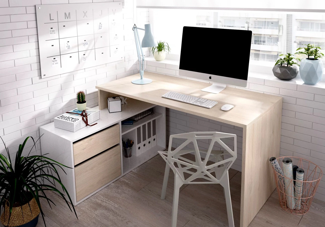 Mesa escritorio Skat blanco y roble 139x93x75 cm