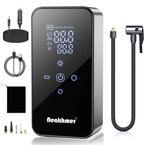 Inflador Ruedas Coche Hinchador Electrico: Mini Compresor Aire Portatil 150 PSI, con batería de 6000 mAh, Bomba Bicicleta 12 V con medidor de presión de neumáticos para Coche,Bicicleta y Motocicleta