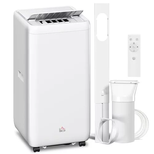 HOMCOM Aire Acondicionado Portátil 12000 BTU, Climatizador Portátil 5 en 1 Enfriamiento, Deshumidificador, Ventilador, Temporizador 24H, Control Remoto, para 35 m², Blanco