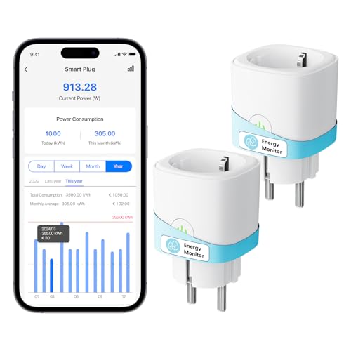 Meross Enchufe Inteligente con Monitor de Energía 16A con Mide el Consumo | WiFi Enchufe Alexa con Control Remoto y por Voz, Temporizador, Smart Plug Compatible con Alexa, Google Home y SmartThings