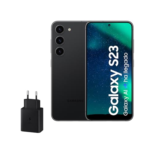 SAMSUNG Galaxy S23, 256GB + Cargador de 45W - Smartphone Android con IA, Teléfono Móvil Desbloqueado, Color Negro (Versión Española)