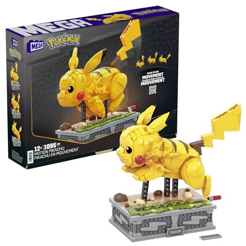 MEGA Pokémon Pikachu en Movimiento, Figura de 1095 Bloques de construcción Edad Recomendada + 12 años. para Fans y Adultos. (Mattel HGC23)