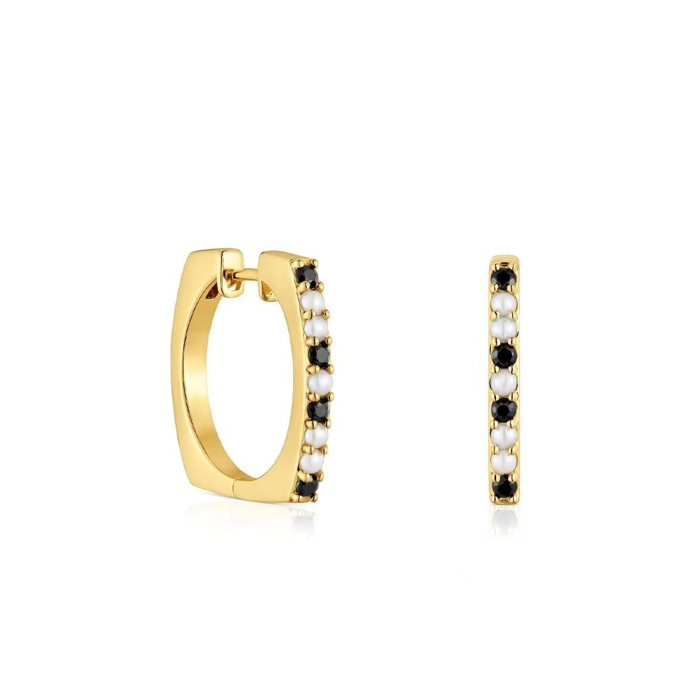 Pendientes Basic Colors de aro cortos bañados en oro 18 kt sobre plata y gemas

