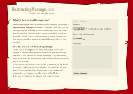 DestructingMessage, envío de mensajes anónimos y autodestructivos