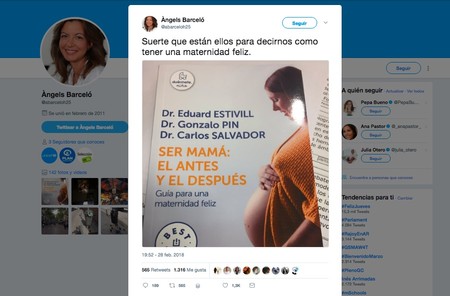 Angels Barceló enciende las redes por un libro en el que tres hombres dan consejos para una maternidad feliz