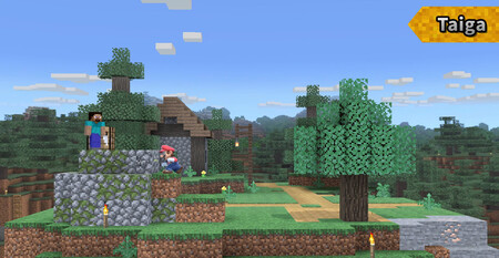 Aquí se explica cómo elegir los diferentes biomas en el escenario de Minecraft. 8 Super Smash Bros Ultimate Minecraft Etapa 04
