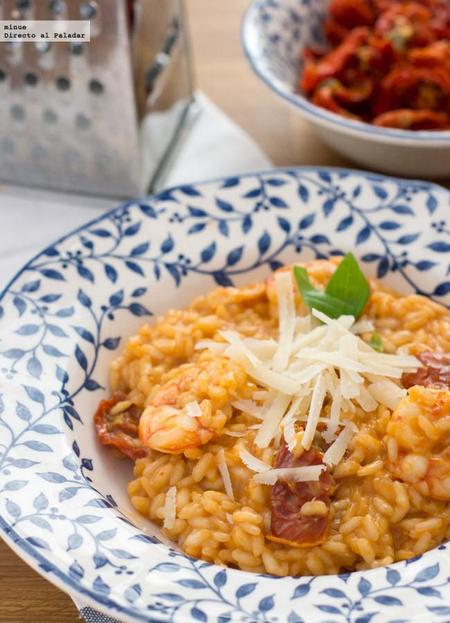 Risotto de gambas y tomates secos. Receta