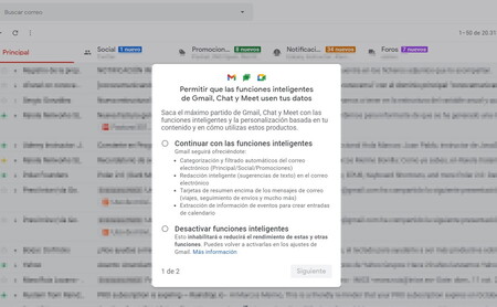 Cómo responder al aviso de Gmail sobre la activación de 'funciones inteligentes'