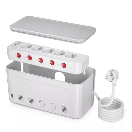 Caja Organizadora Cables con Regleta 5 Enchufes,Grande Caja Oculta Cables