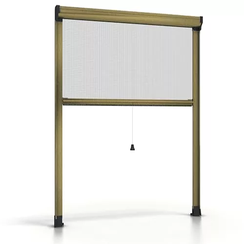 Esto, mosquitera enrollable para ventanas, recortable en altura y ancho, marco de aluminio, varios tamaños y colores, red anti-insectos para ventanas correderas y abatibles (bronce, 60 x 150 cm)