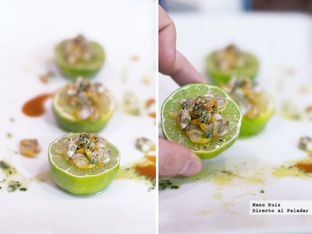 Cebiche rápido de berberechos picantes al estragón en lima. Receta de Navidad Thermomix