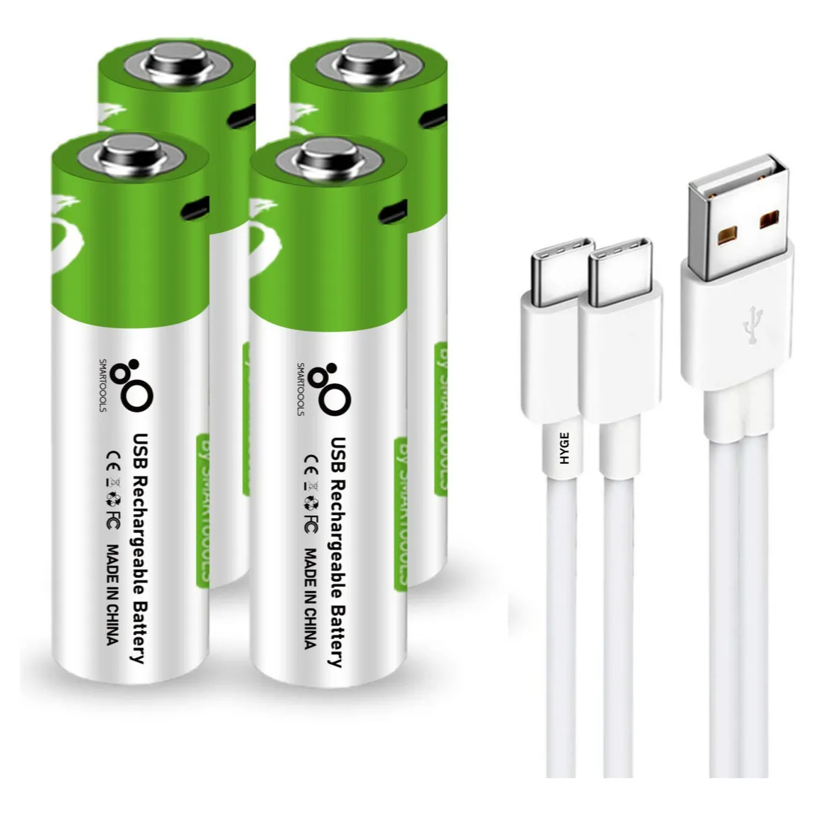 Paquete de cuatro pilas AA recargables con puerto USB-C