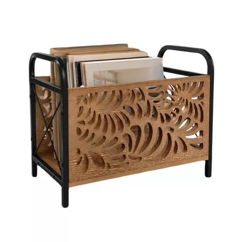 JurciCat 33.5 X 26 X 17cm Revistero de Madera Moderno Elegante Diseño Esquelético Revisteros Bandeja Multifuncional Cesta de Almacenamiento Para la Oficina el Hogar y Salón