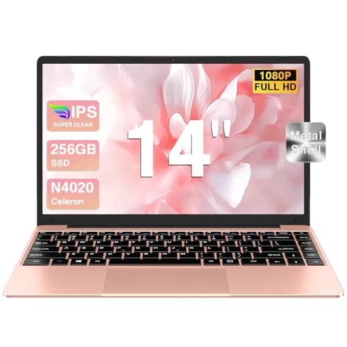 Ordenador Portátil 14" 256GB SSD N4020(hasta 2.8Ghz) Core Win 11 PC 1920x1080 FHD Dual WiFi BT 4.2 Soporta 1TB SSD Expansión con Ratón Inalámbrico para Trabajo-Estudio-Aprendizaje