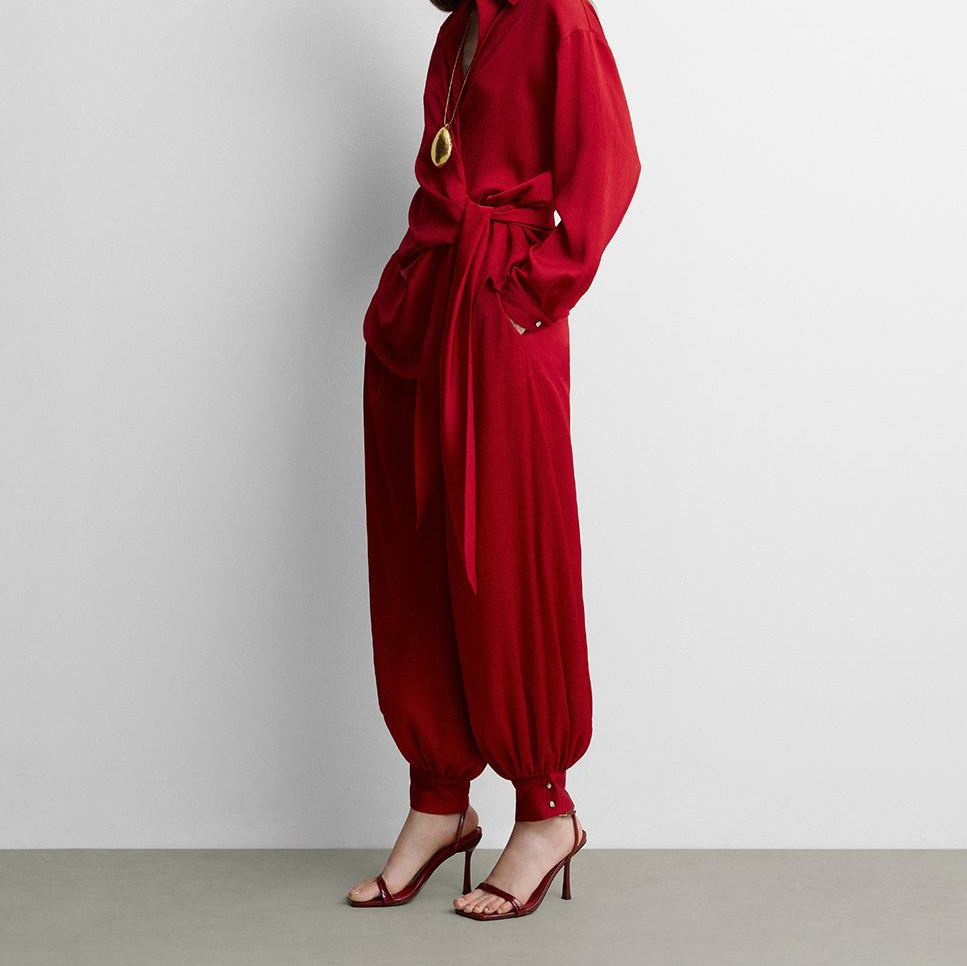Pantalón de mujer bombacho textura - Simorra - Rojo