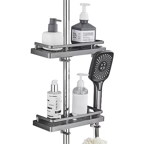 DUFU Organizador de Ducha Sin Taladro para Riel 21-25mm | 2 Ganchos + Soporte Ajustable