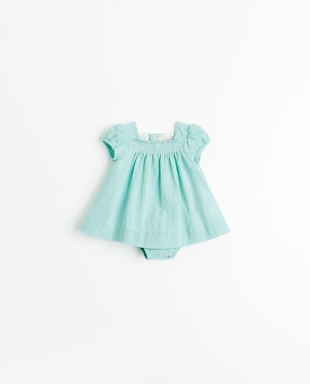 vestido frunces azul turquesa 