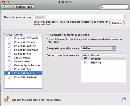 Macbook - Compartir conexión