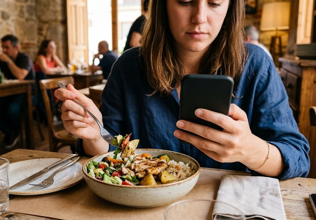 Comer mirando el móvil tiene varias consecuencias. Una de ellas es que la comida sepa peor