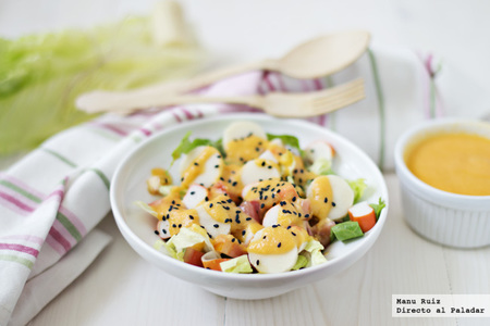 Ensalada de palmito, surimi y vinagreta de papaya. Receta