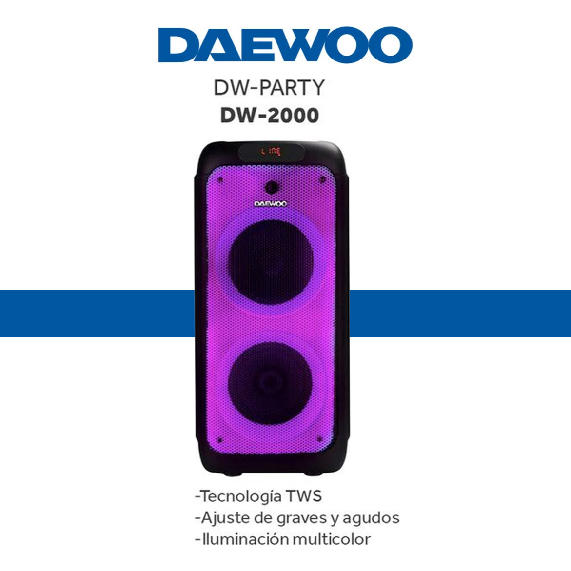 Bocina Bafle Bluetooth Daewoo Modelo Party 2x8 Pulgadas Luz Led Radio Fm 80w