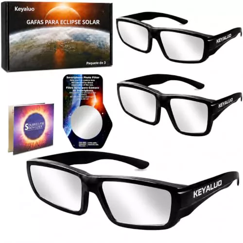 Keyaluo Gafas Eclipse Solar Homologadas,Certificado ISO 12312-2:2015(E) y CE