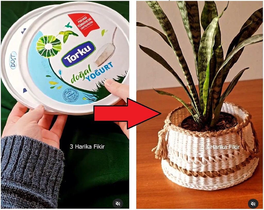 No tires las tapas de plástico de los recipientes. Son ideales para crear macetas DIY 